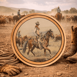 8" Round Vintage Cowboy Art - 420 Home Decor - The Farmhouse