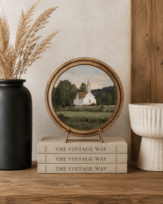 8" Round White Church Art - 420 Home Decor - The Farmhouse