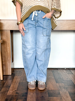 High Rise Crop Wide Barrel Cargo Pocket Pants