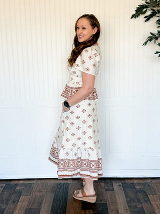 Border Bloom Tiered Maxi Skirt