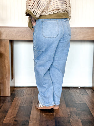 High Rise Crop Wide Barrel Cargo Pocket Pants