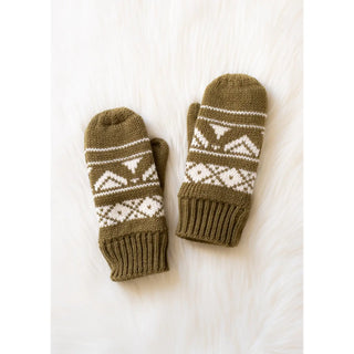 Cozy Knit Mittens, Olive & Cream