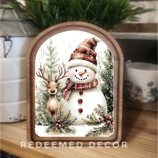 Snowman Deer Christmas Arch Framed Art, 8.25 x 11”