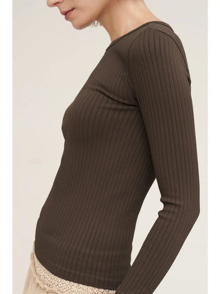 NIKIBIKI Women's Wide Ribbed Long Sleeve Top, Chocolate