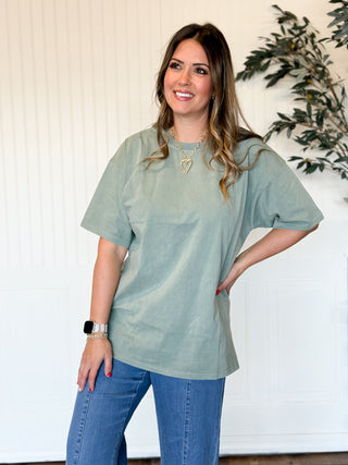 Mineral Wash Oversized Jersey Tee, Sage Green
