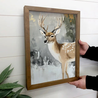 Winter Deer Canvas Art - Wood Framed 12x18"