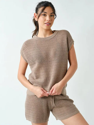 The Ocean Air Open Knit Top, Silken Taupe