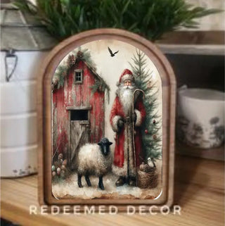 Santa Sheep Arched Framed Arch, 8.25" x 11”
