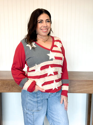 All American Ease Long Sleeve Top, Red