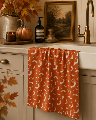 Geometry Batty Night Tea Towel, Orange