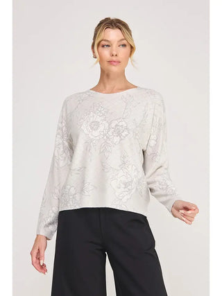 ALLIE ROSE Women's Autumn Bouquet Knit Sweater, Sandshell