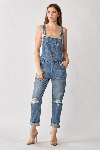 Trailblazer Distressed Denim Overalls