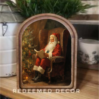 Santa Reading Christmas Arch Framed Art, 8.25” x 11”