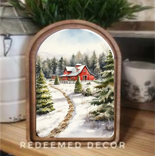 Christmas Tree Farm Barn Arch Framed Art 8.25" x 11"