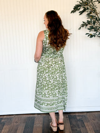 Sage Ivory Border Bloom Midi Dress