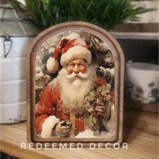 Santa with Holly Christmas Arch Framed Art, 8.25" x 11”