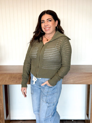 Olive Grove Zip-Up Knit Jacket