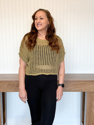 Sundrift Crochet Open Knit Sweater Top, Dry Herb