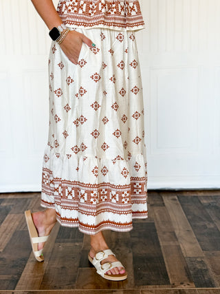 Border Bloom Tiered Maxi Skirt