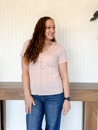 Stitch & Ease Textured V-Neck Top, Soft Pink