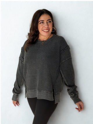 Desert Dawn Mineral Washed Thermal Pullover, Black