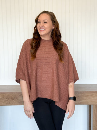 Harbor Cocoa Cable Knit Poncho