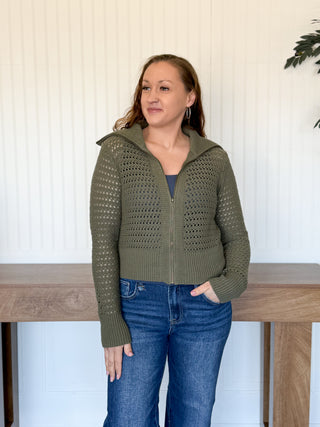 Olive Grove Zip-Up Knit Jacket