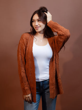 COZY CO Women's Copper Acorn Cable Cardigan