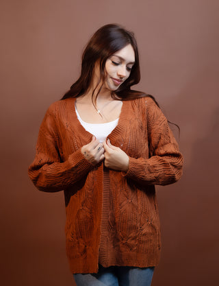 COZY CO Women's Copper Acorn Cable Cardigan