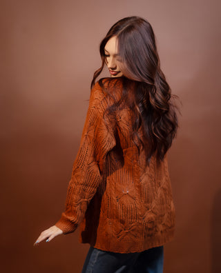 COZY CO Women's Copper Acorn Cable Cardigan