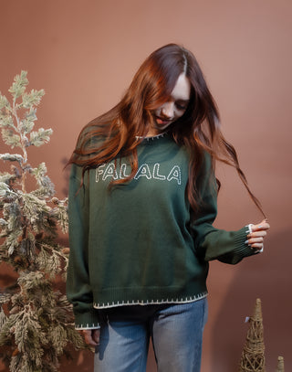 POLAGRAM Women's Green Fa La La Festive Sweater