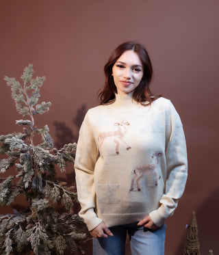 HEM & THREAD Women's Winter Fawn Mock Neck Sweater