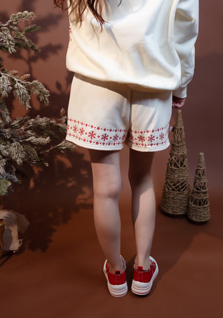 SUNDAY EDITION Women's Cream Embroidered Snowflake Fair Isle Sweatshorts