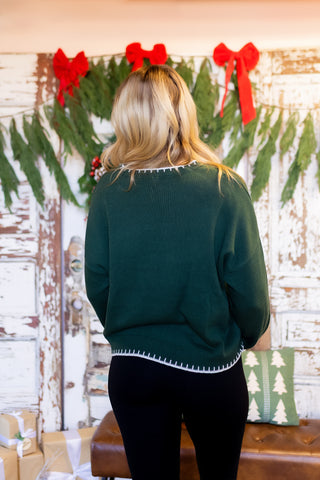 POLAGRAM Women's Green Fa La La Festive Sweater