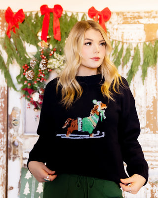 POLAGRAM Women's Blue Christmas Ski Pup Sweater