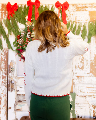 HEM & THREAD Women's Candy Cane Crush Cable Knit Sweater