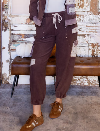 POL Women's Faded Garden Low-Rise Rivet Joggers, Choco