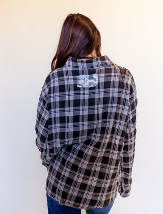 POL Women's Twilight Garden Plaid Appliqué Shirt