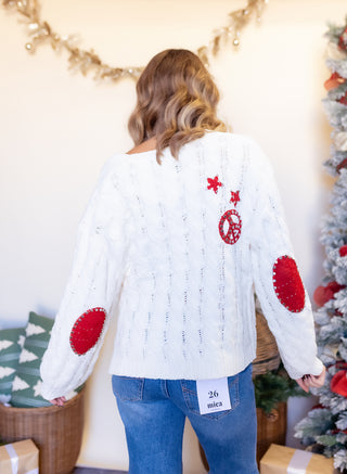 POL Women's Peace, Love & Mistletoe Chenille Cardigan
