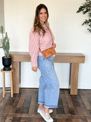 Cloud Cropped Oversized Sweater, Rose