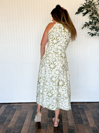 Sagebrush Bloom Halter Midi Dress (Lt. Olive)