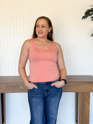 Anytime Essential V-Neck Tank, Dusty Coral