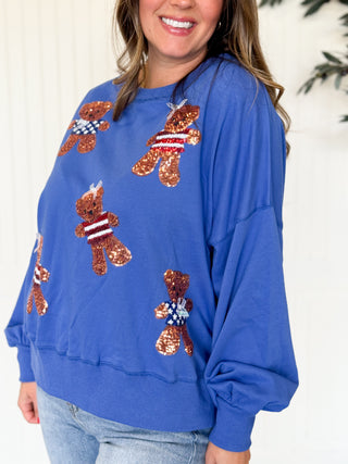 Blue USA Bear Sequin Sweatshirt