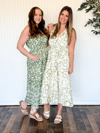 Sage Ivory Border Bloom Midi Dress