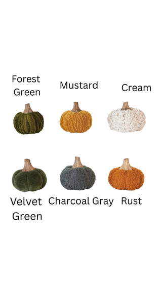 3 " H Cotton Blend Bouclé / Velvet Pumpkin w Wood Stem