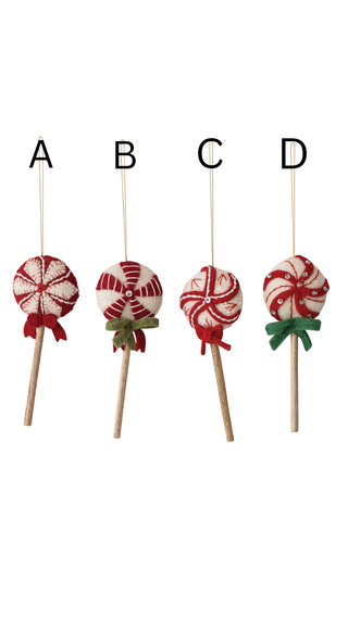 Handmade Wool Felt & Mango Wood Lollipop Ornament with Sequins & Beads, 4 Styles
