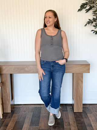 Heirloom Lace Trim Knit Tank, Shadow Gray