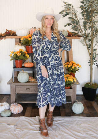 Indigo Palm Midi Dress - 170 Dresses - The Farmhouse Medium Indigo Palm Midi Dress - 170 Dresses - The Farmhouse Medium