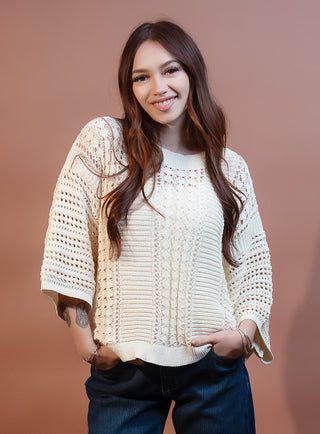 ALLIE ROSE Women's Champagne Sparkle Knit Sweater