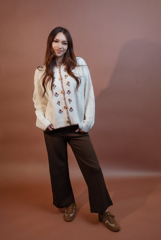 BLUE PEPPER Women's Frost Flower Contrast Stitch Cardigan